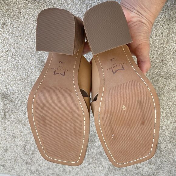 Marc Fisher Tan Leather Block Wood Heel Square Toe Barli Sandals Womens 7.5 M - Picture 8 of 9